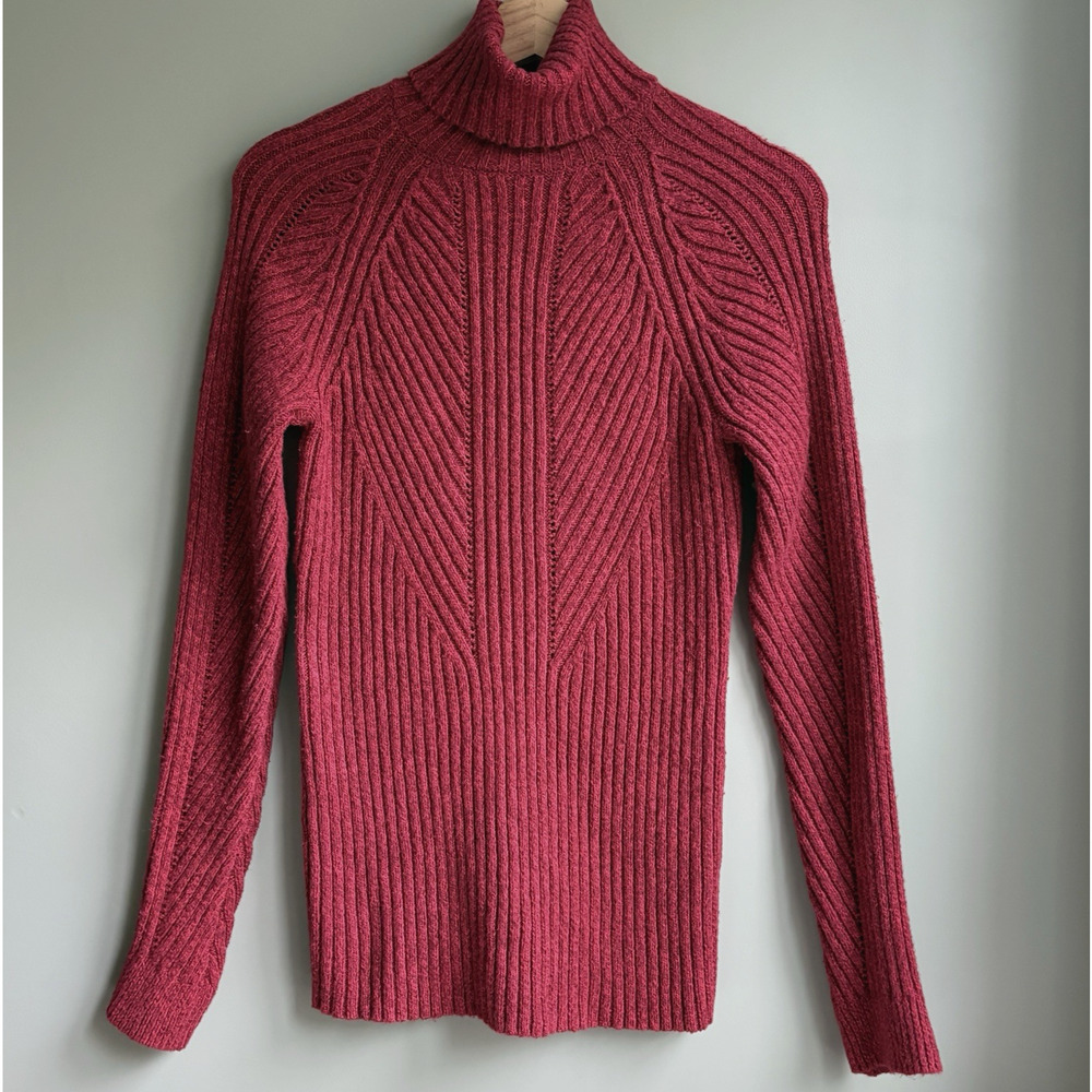 SUNDANCE Ribbed Knit Turtleneck Fitted Sweater Cotton Silk‎ Stretchy Red S